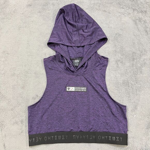 Black Panther Wakanda Forever Sleeveless Purple Hooded Cropped Tank Women Size S - Picture 1 of 7
